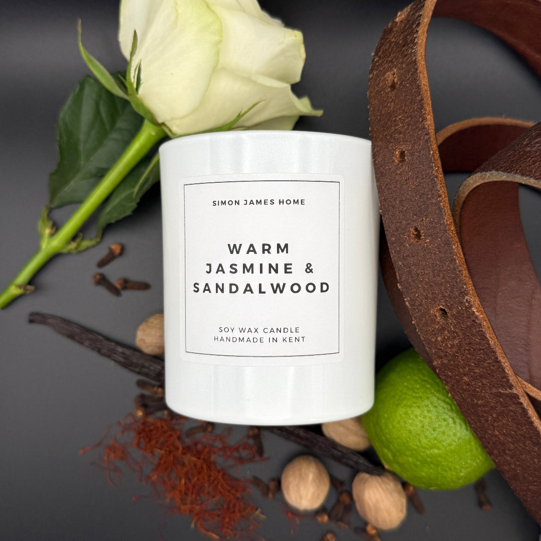 Warm Jasmine & Sandalwood Candle - Handmade Soy Wax