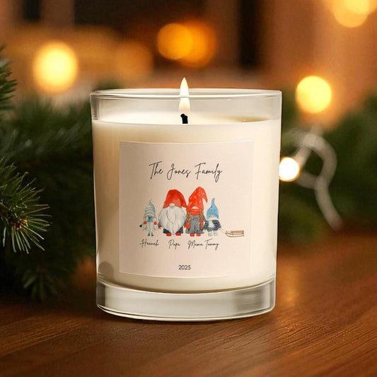 Personalised Family Gnome Christmas Candle | Custom Surname, Names and Year | Soy Wax 30cl | Family Xmas Gift | Festive Home Decor