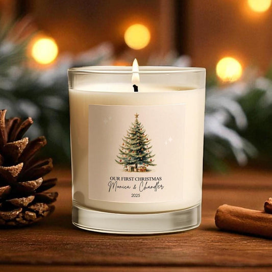 Personalised Our First Christmas Candle | Couple Gift | Custom Names and Year | Soy Wax Candle | Newlywed Christmas Keepsake