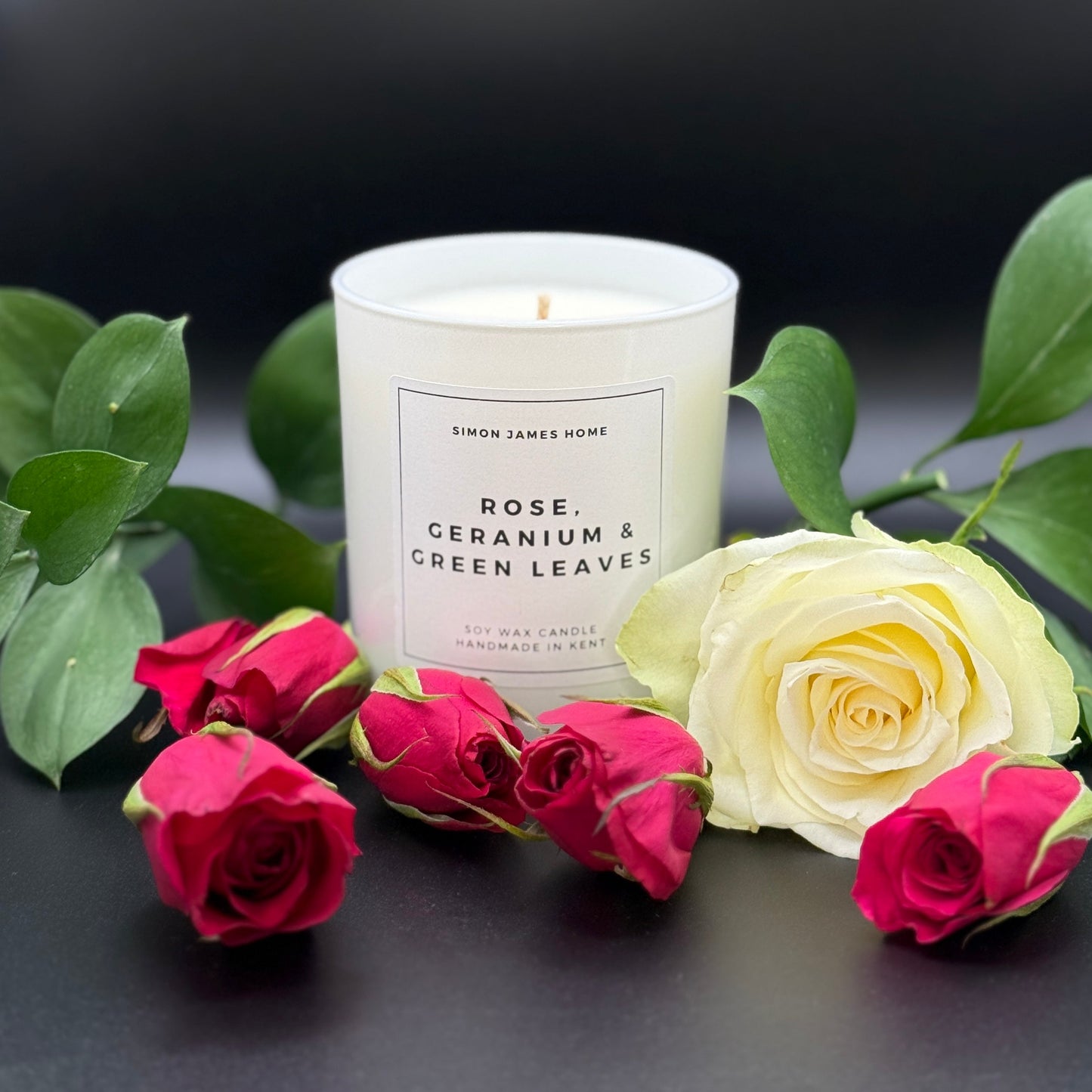 Rose, Geranium & Green Leaves Candle - Handmade Soy Wax - Rose Candle