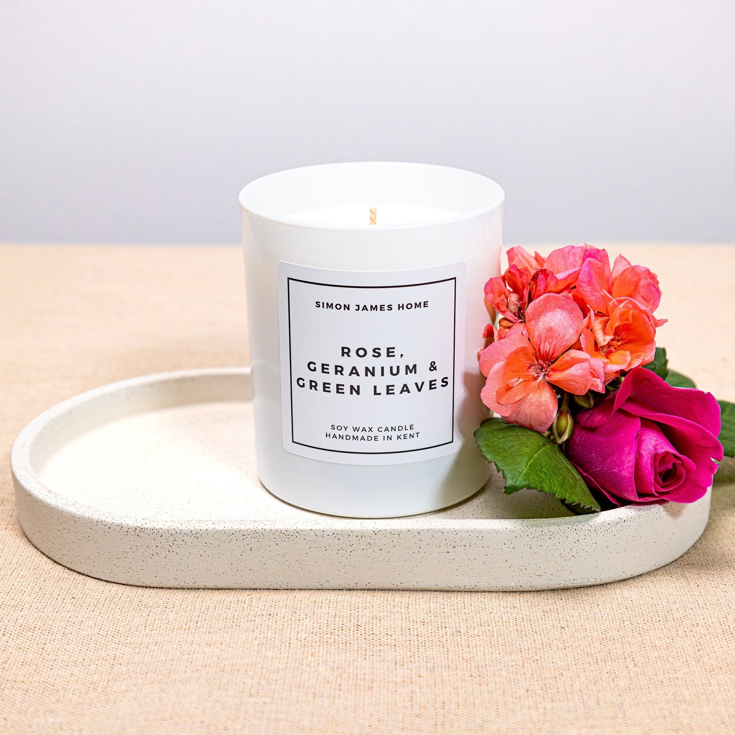 Rose, Geranium & Green Leaves Candle - Handmade Soy Wax - Rose Candle