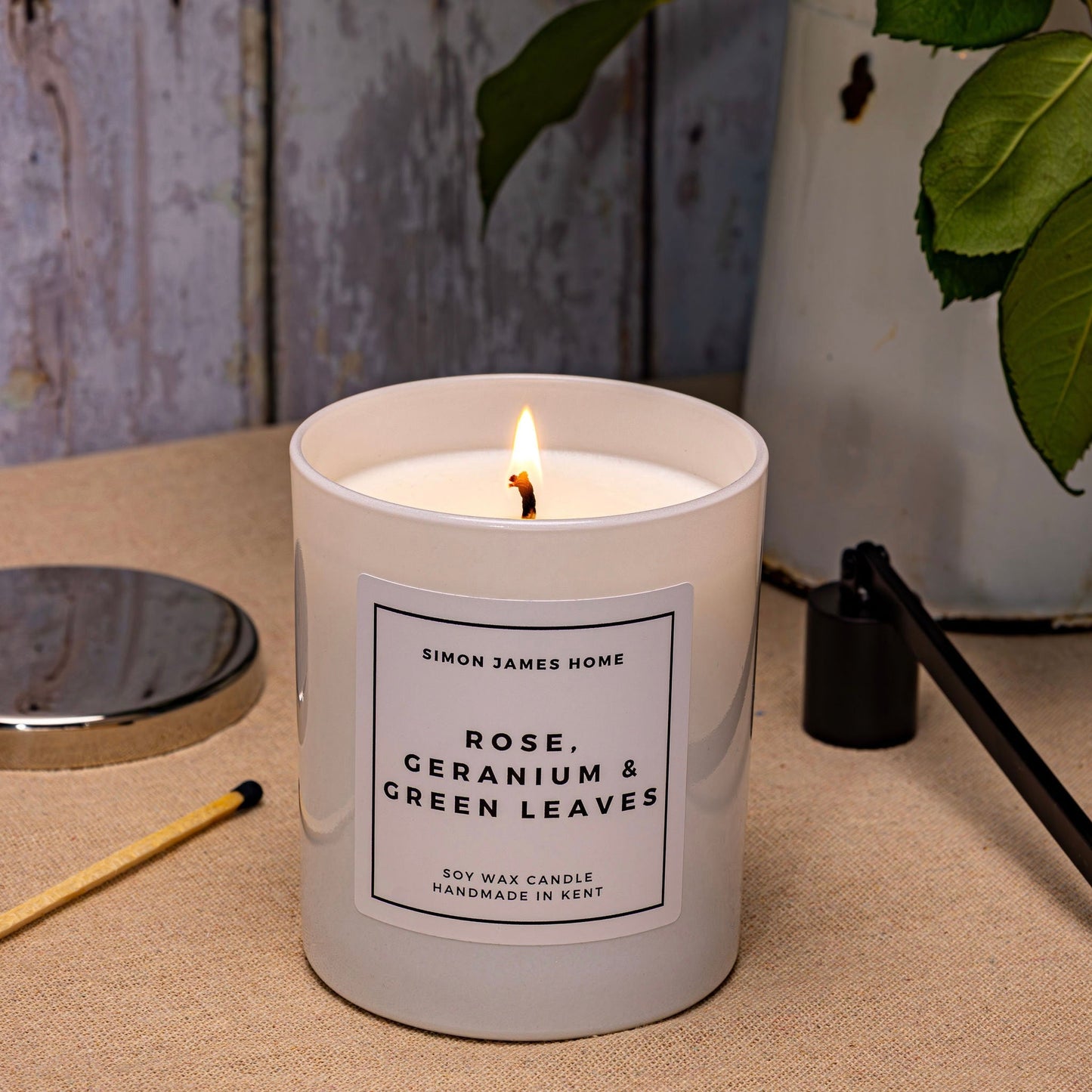 Rose, Geranium & Green Leaves Candle - Handmade Soy Wax - Rose Candle