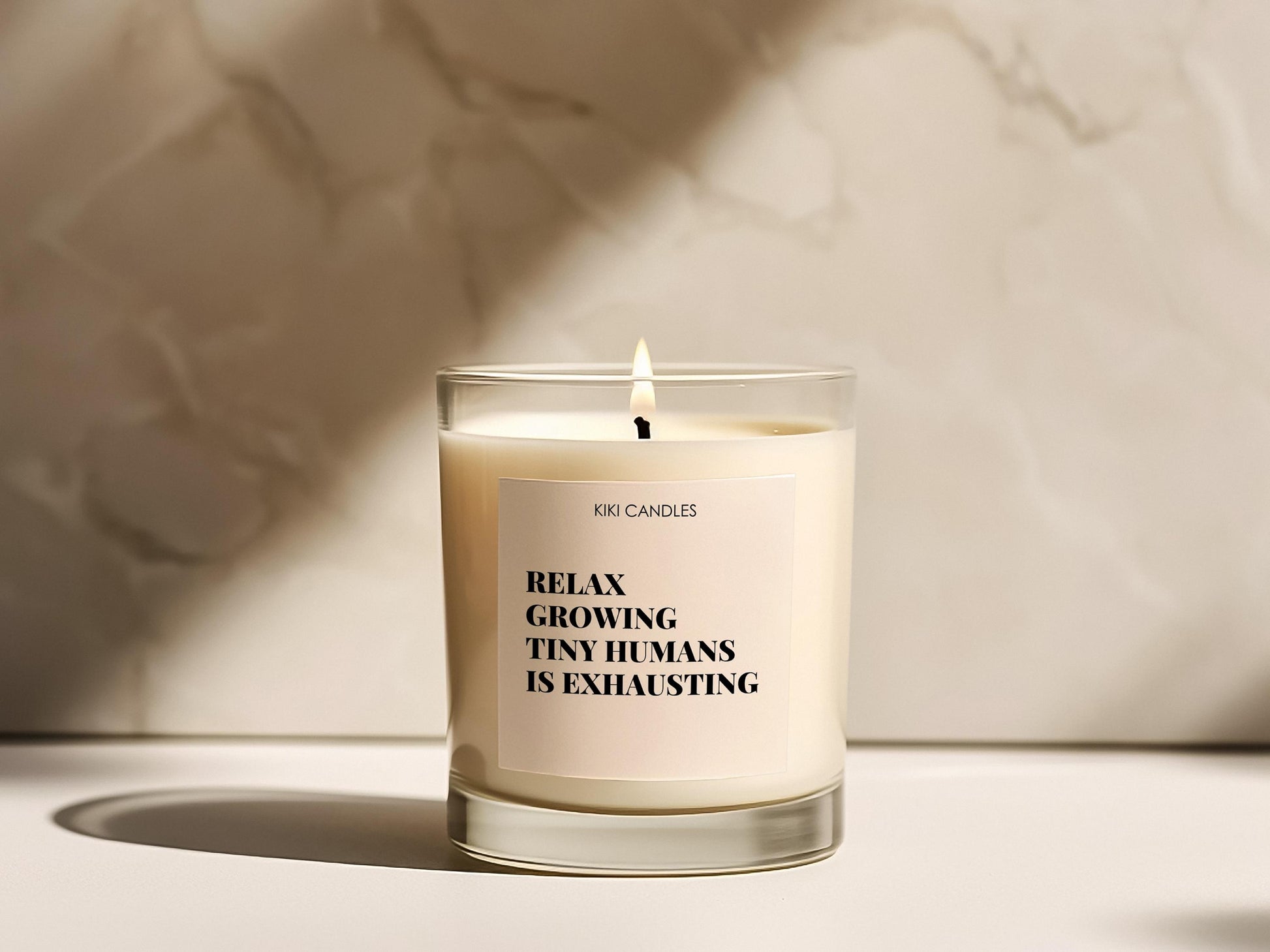 Relax Growing Tiny Human baby shower soy wax candle gift, new mum candle keepsake